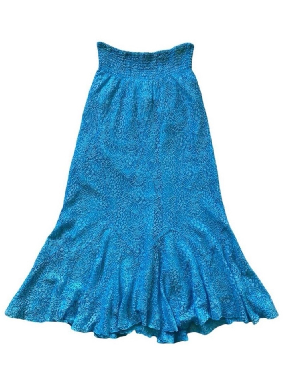 Vintage 70’s Crochet Detailing Teal Blue Mermaid Fairycore Midi Maxi Skirt